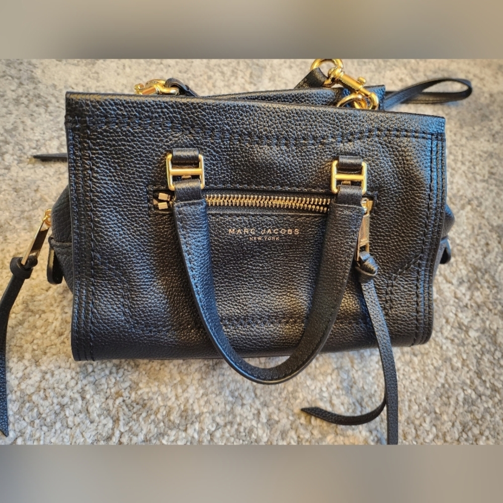 Marc Jacobs Black and Gold Satchel with Structured Design